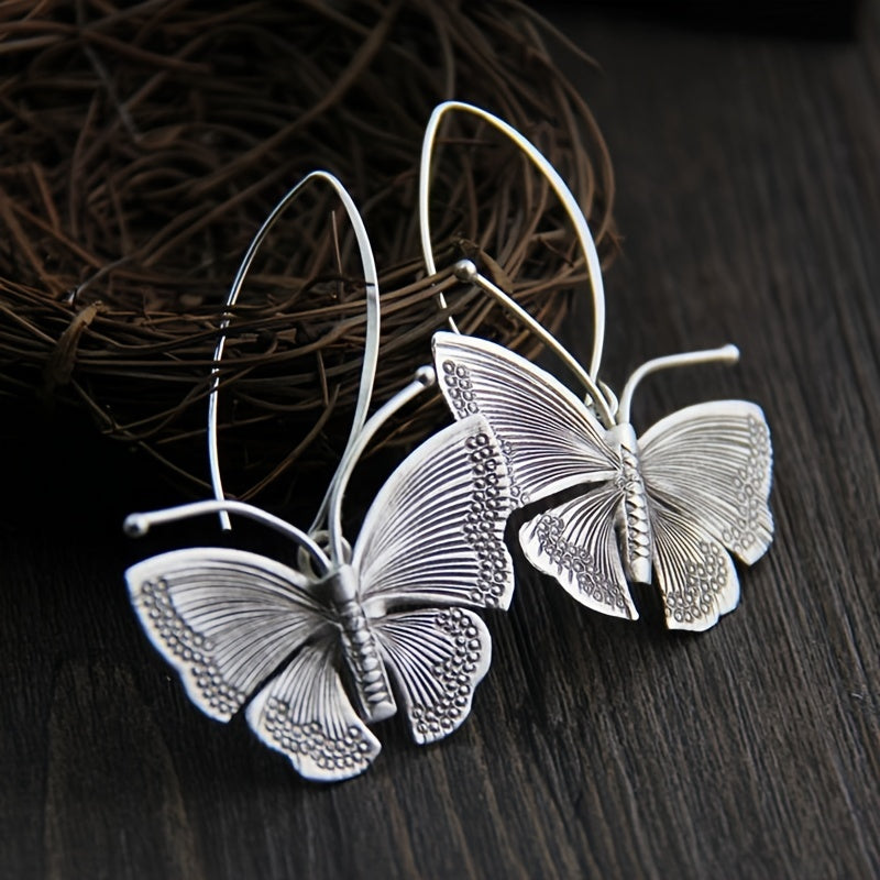 Vintage Silvery Butterfly Dangle Earrings for Women Silver Plated Boho Jewelry Gift