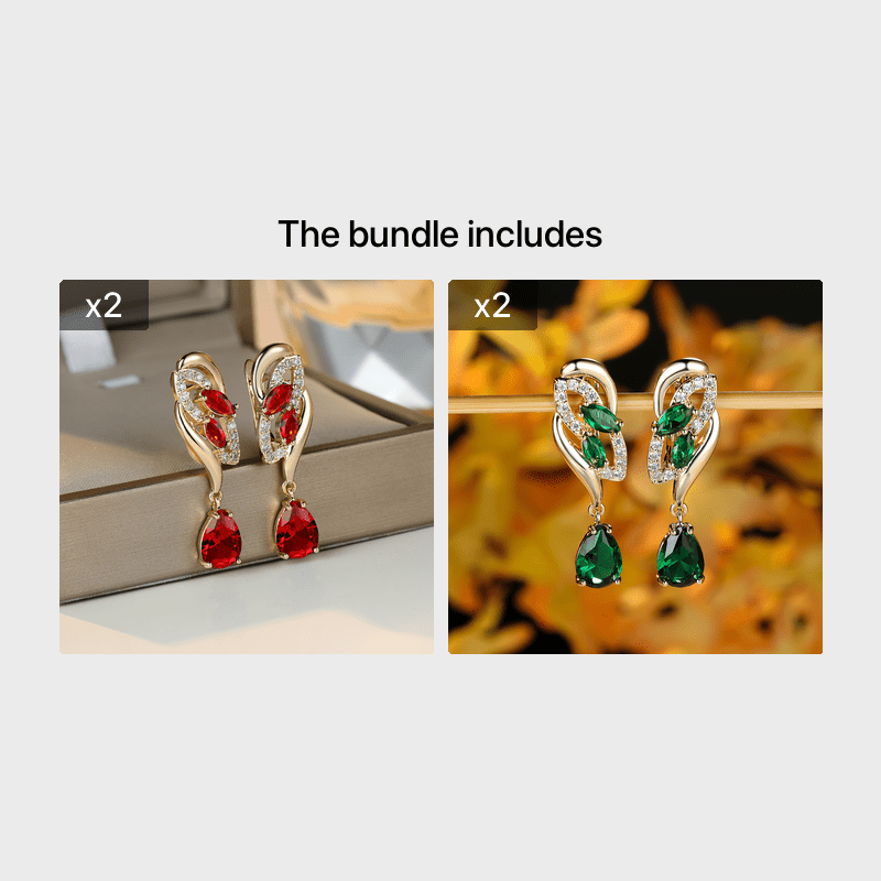 Angol Elegant Flower Dangle Earrings for Women with Golden-Tone Floral Design and Red Gemstones