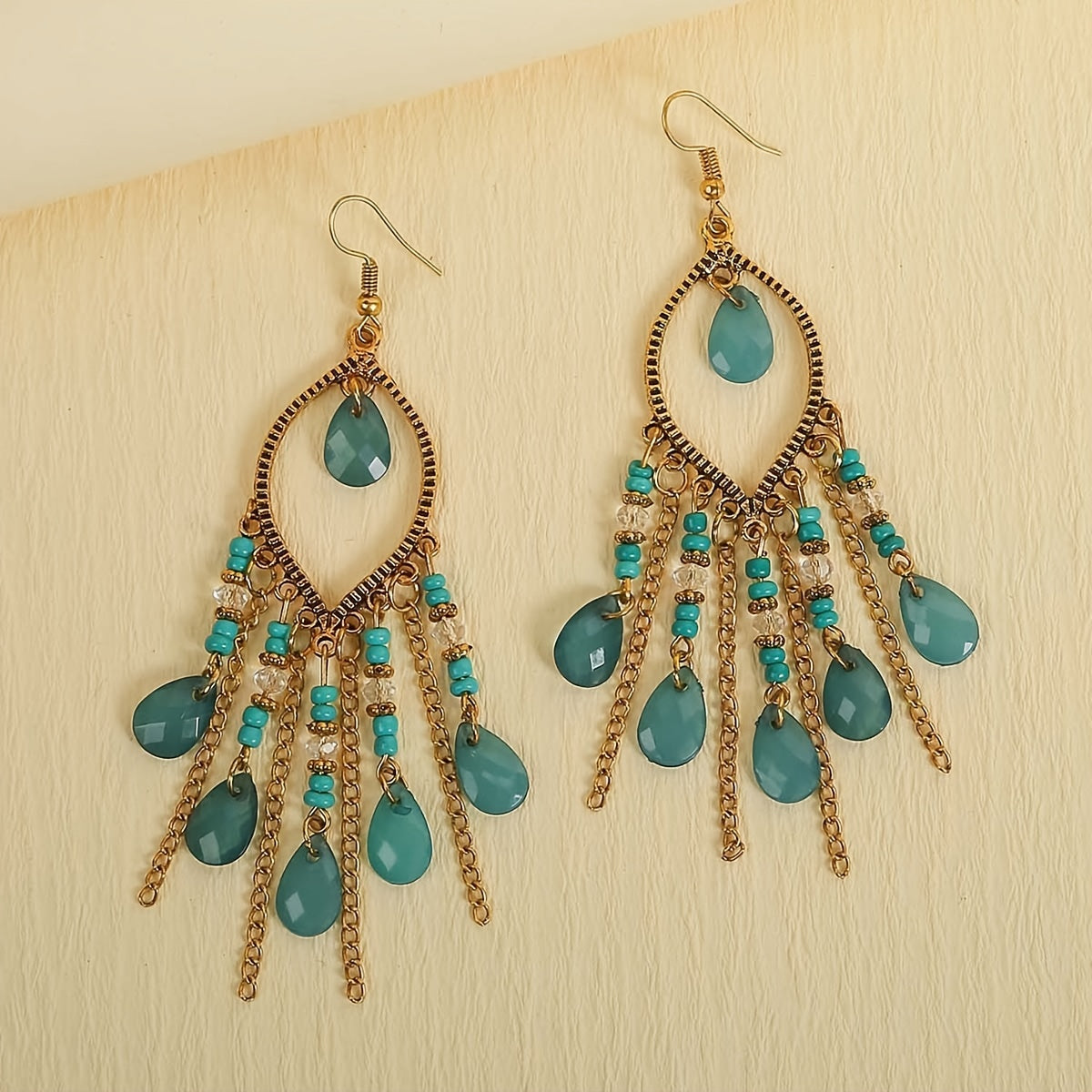 Hollow Teardrop Natural Stone Dangle Earrings for Women - Exquisite Boho Alloy Jewelry Gift