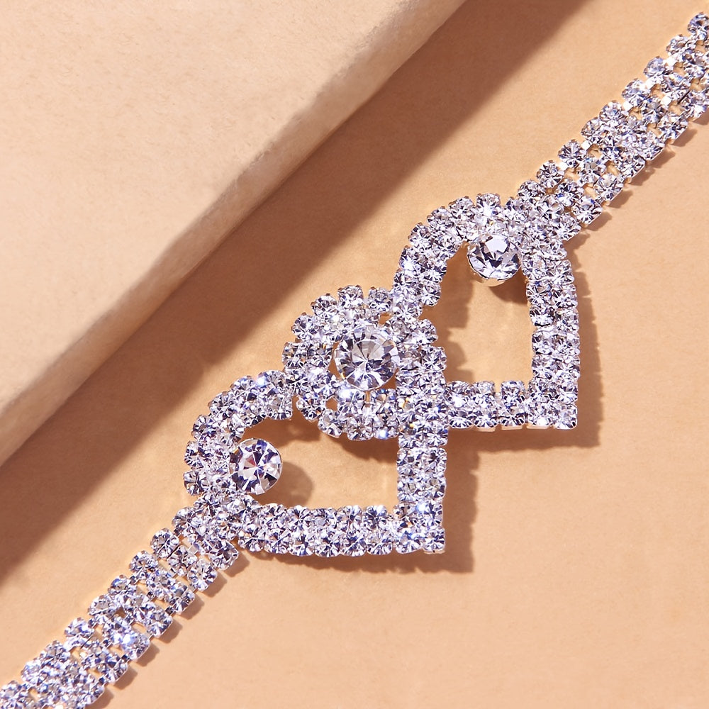 Trendy Double Heart Rhinestone Anklets Set for Elegant Party and Wedding Wear