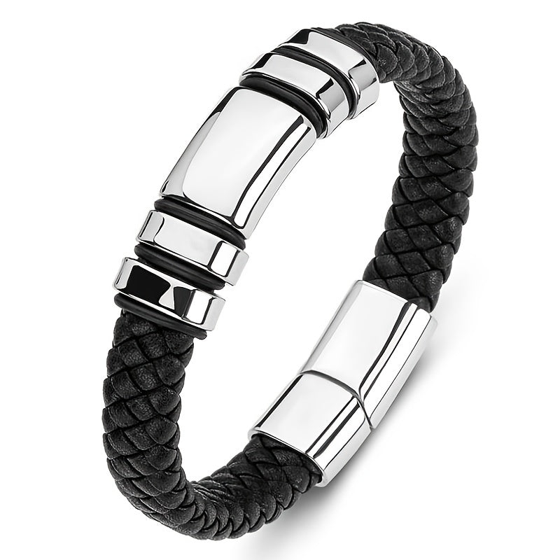Men's Glossy PU Leather Bracelet with Magnetic Clasp - Cool Hip Hop Trend Jewelry