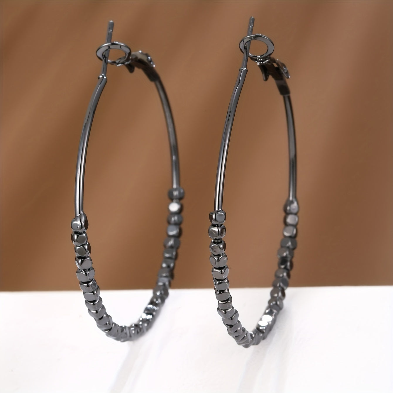 Elegant Cubic Beads Hoop Earrings for Women 18K Gold Plated Jewelry