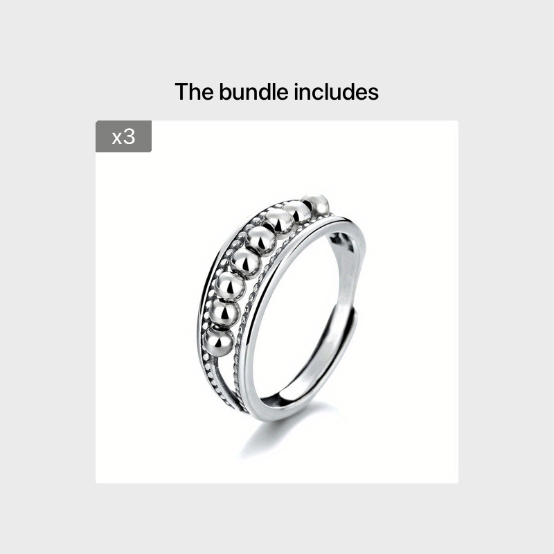 Dainty Rotatable Bead Fidget Ring Adjustable Platinum Plated Anti-Stress Jewelry