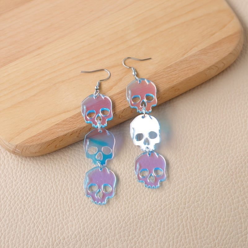 Translucent Acrylic Skull Drop Earrings Punk Style Halloween Jewelry