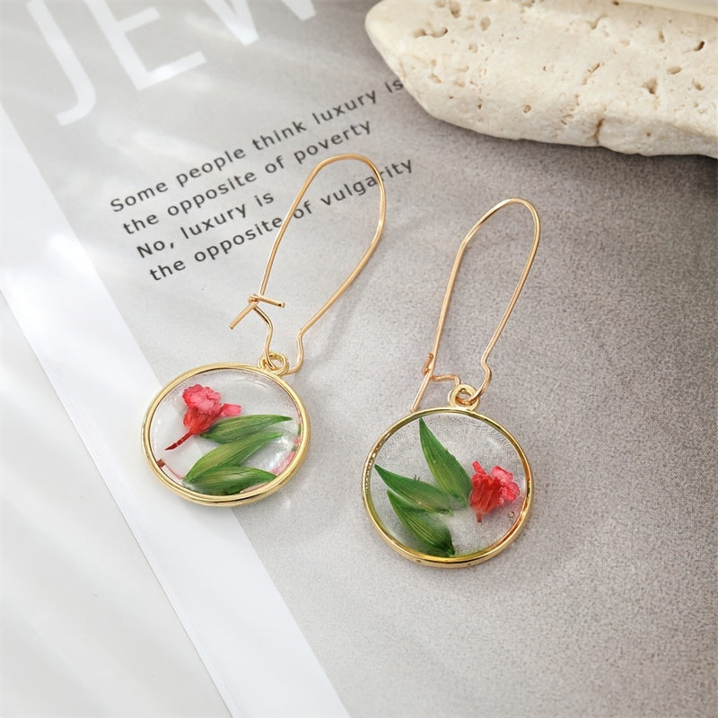 Dried Flower Leaf Pendant Earrings - Hypoallergenic Boho Jewelry for Women