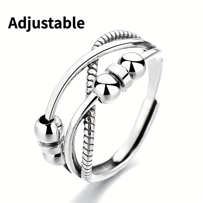 Dainty Rotatable Bead Fidget Ring Adjustable Platinum Plated Anti-Stress Jewelry