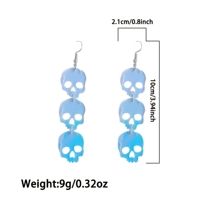 Translucent Acrylic Skull Drop Earrings Punk Style Halloween Jewelry