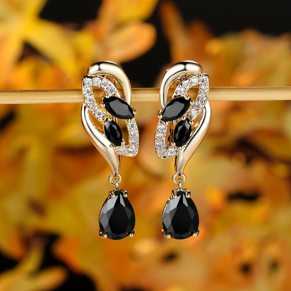Angol Elegant Flower Dangle Earrings for Women with Golden-Tone Floral Design and Red Gemstones