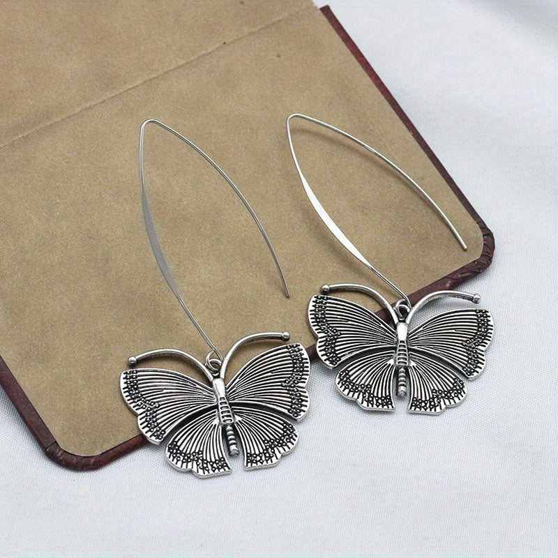 Vintage Silvery Butterfly Dangle Earrings for Women Silver Plated Boho Jewelry Gift