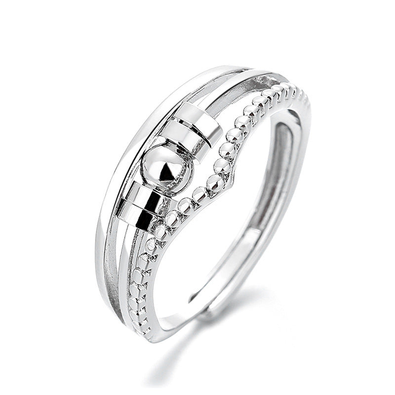 Dainty Rotatable Bead Fidget Ring Adjustable Platinum Plated Anti-Stress Jewelry