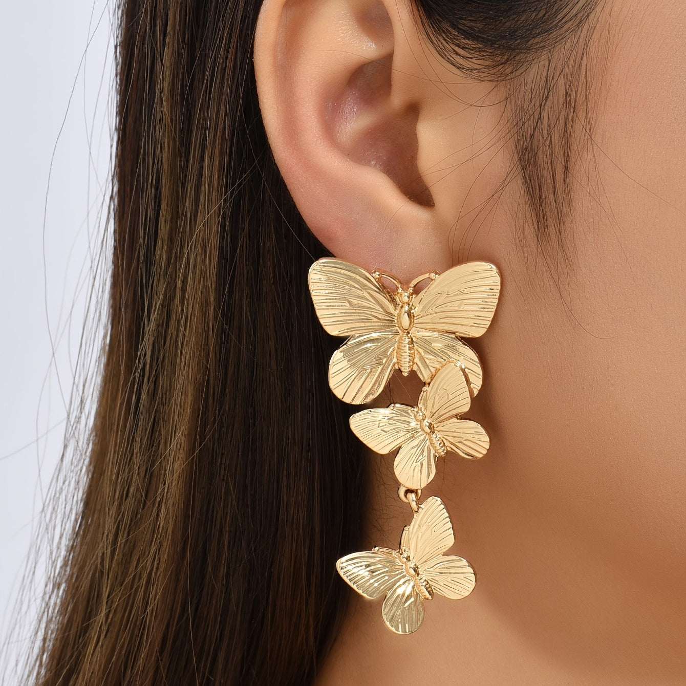 Golden Butterfly Earrings for Women - Large Gold Plated Dangling Jewelry with Unique Animal Design