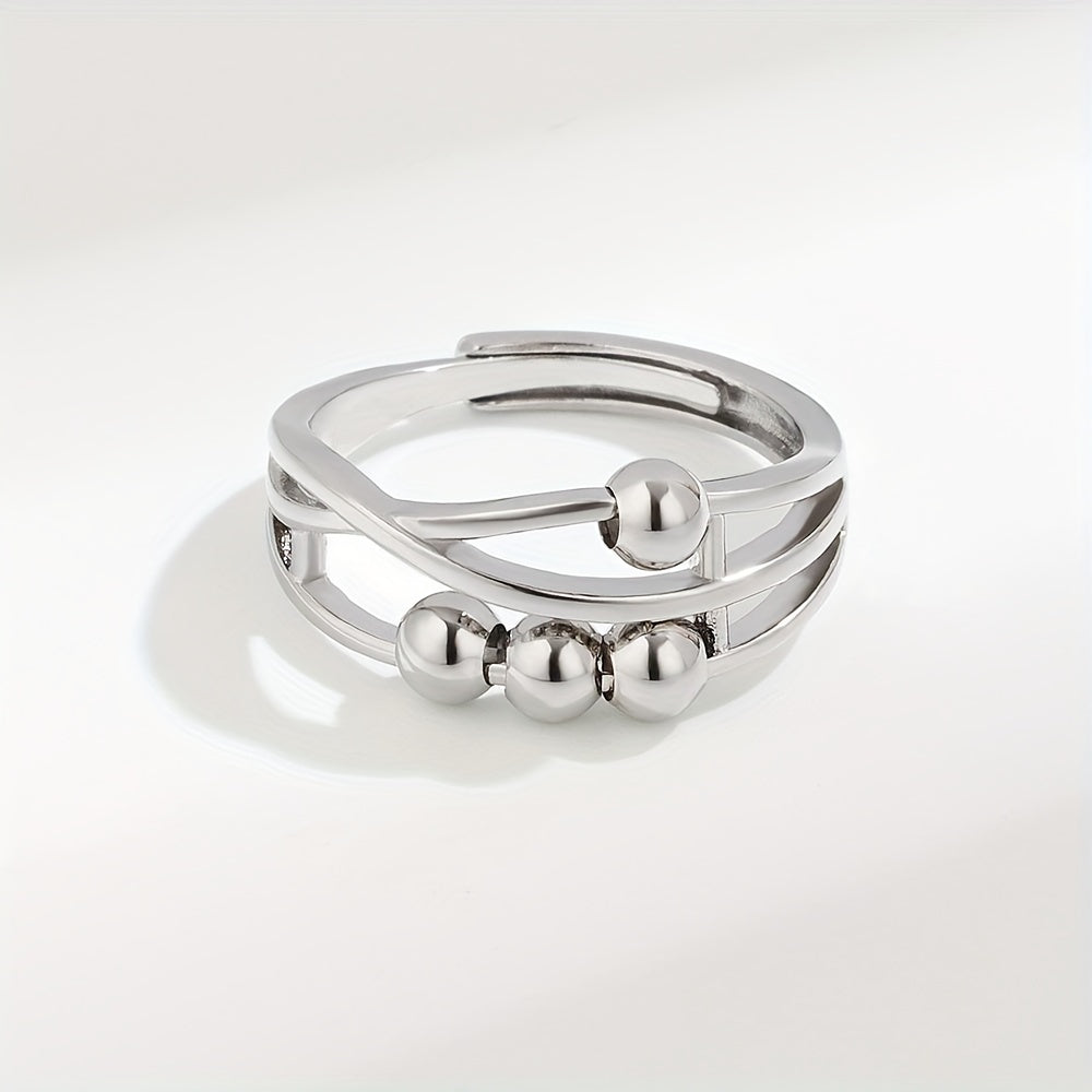 Dainty Rotatable Bead Fidget Ring Adjustable Platinum Plated Anti-Stress Jewelry