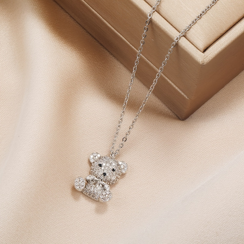 Vibrant Y2K Rhinestone Cartoon Bear Necklace for Women - Sparkling 24K Gold Plated Jewelry with Decorative Chain