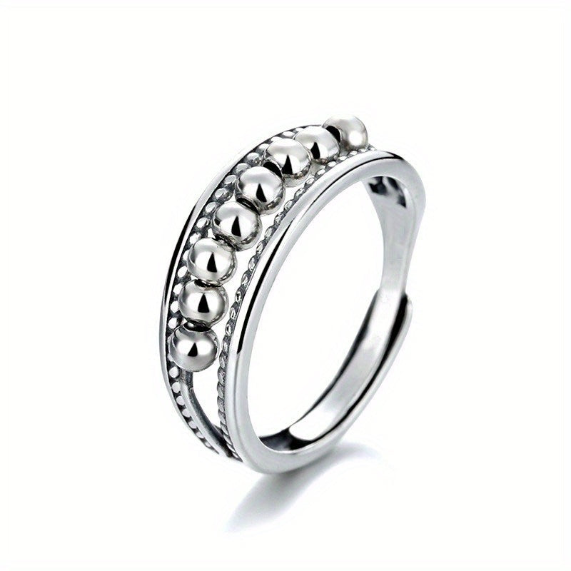 Dainty Rotatable Bead Fidget Ring Adjustable Platinum Plated Anti-Stress Jewelry