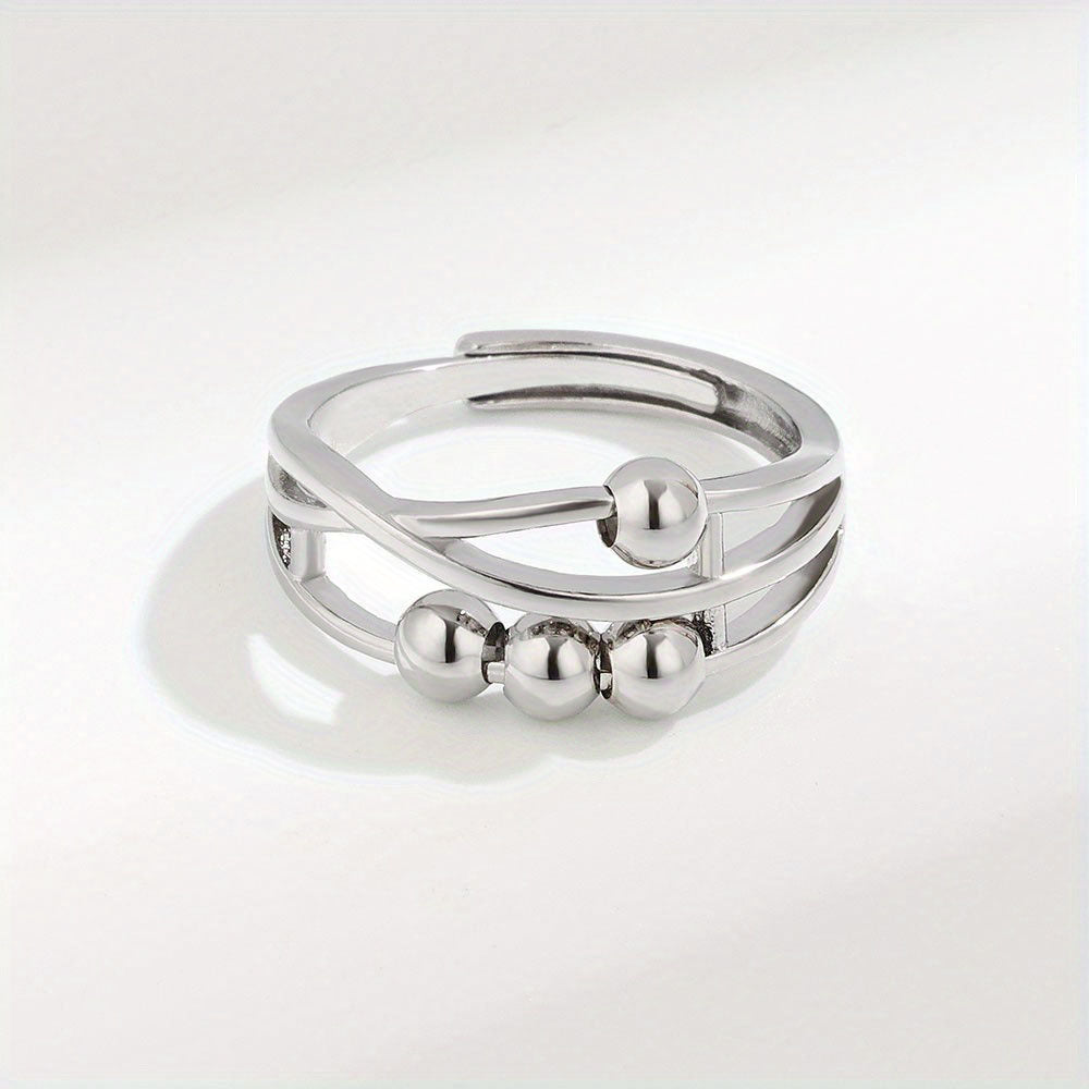 Dainty Rotatable Bead Fidget Ring Adjustable Platinum Plated Anti-Stress Jewelry
