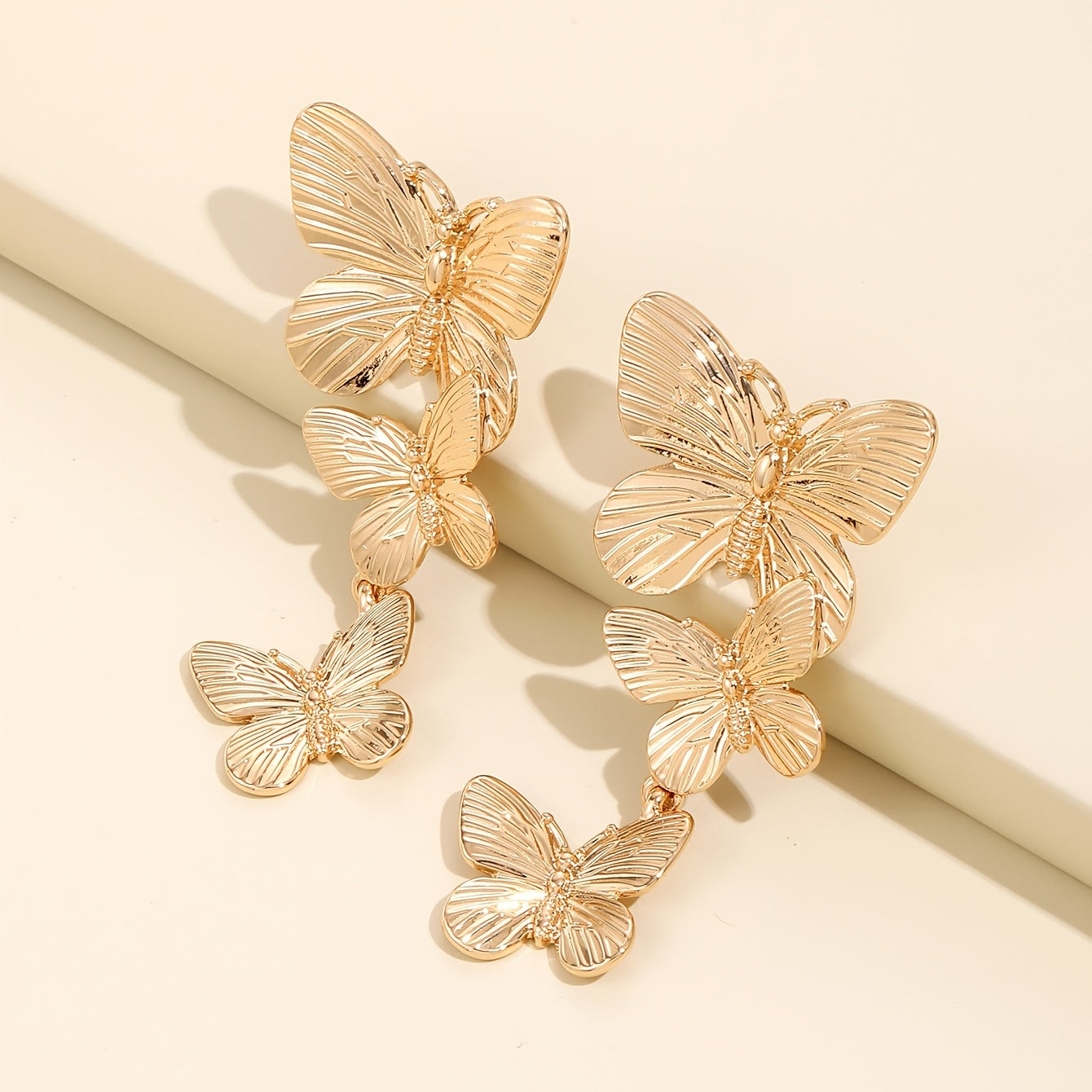 Golden Butterfly Earrings for Women - Large Gold Plated Dangling Jewelry with Unique Animal Design