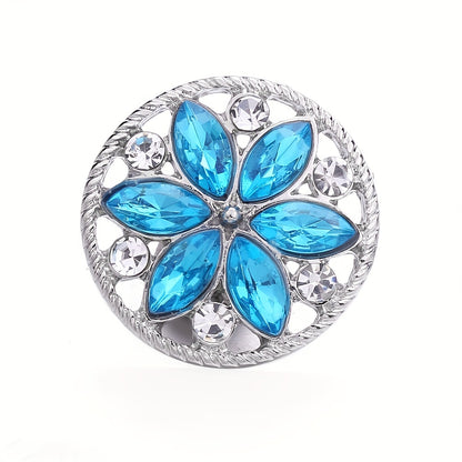 Elegant 18mm Alloy Flower Snap Button with Colorful Rhinestones for DIY Jewelry Crafting