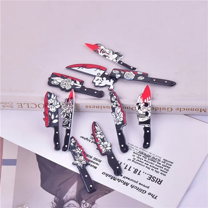 Gothic Skull Rose Knife Pendant Set for DIY Jewelry Crafting