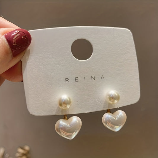 Elegant Heart Pearl Drop Earrings for Women - Vintage Boho Jewelry Accessories