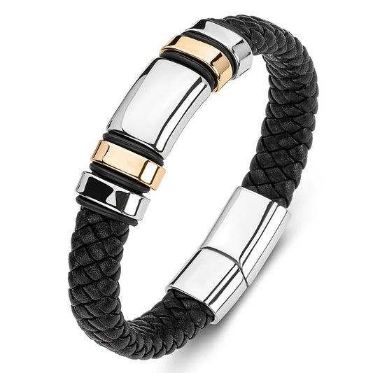 Men's Glossy PU Leather Bracelet with Magnetic Clasp - Cool Hip Hop Trend Jewelry