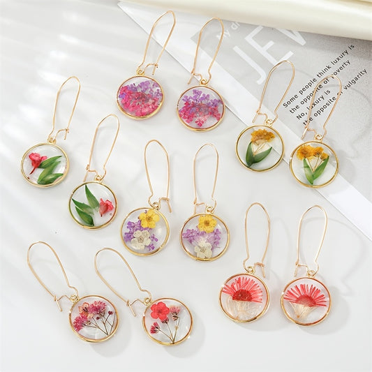 Dried Flower Leaf Pendant Earrings - Hypoallergenic Boho Jewelry for Women
