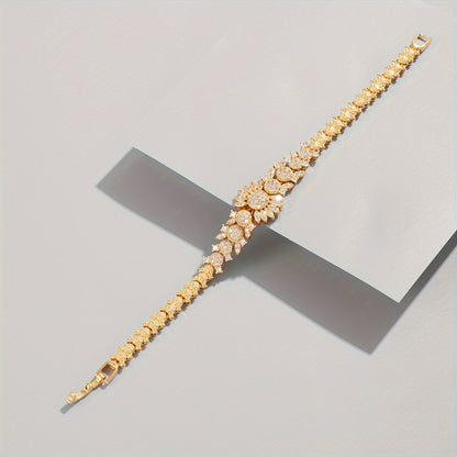 Glamorous Golden Plated Zircon Bracelet for Weddings and Special Occasions