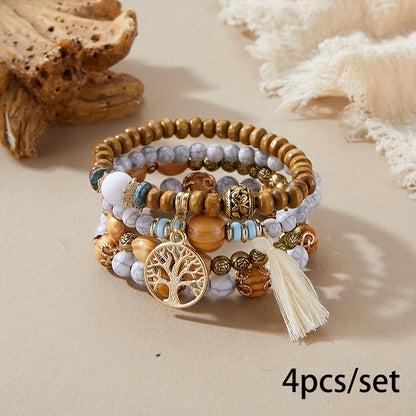 Bohemian Tree of Life Multilayer Beaded Bracelet Set for Men