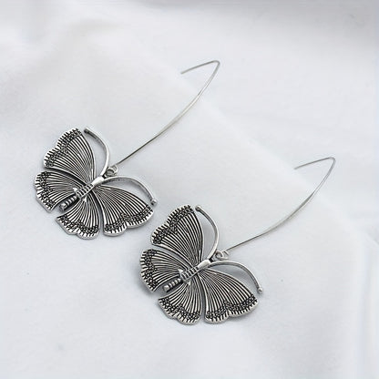 Vintage Silvery Butterfly Dangle Earrings for Women Silver Plated Boho Jewelry Gift