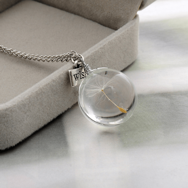 Elegant Dandelion Crystal Pendant Necklace 25mm Double-Sided Gemstone Sweater Chain Gift