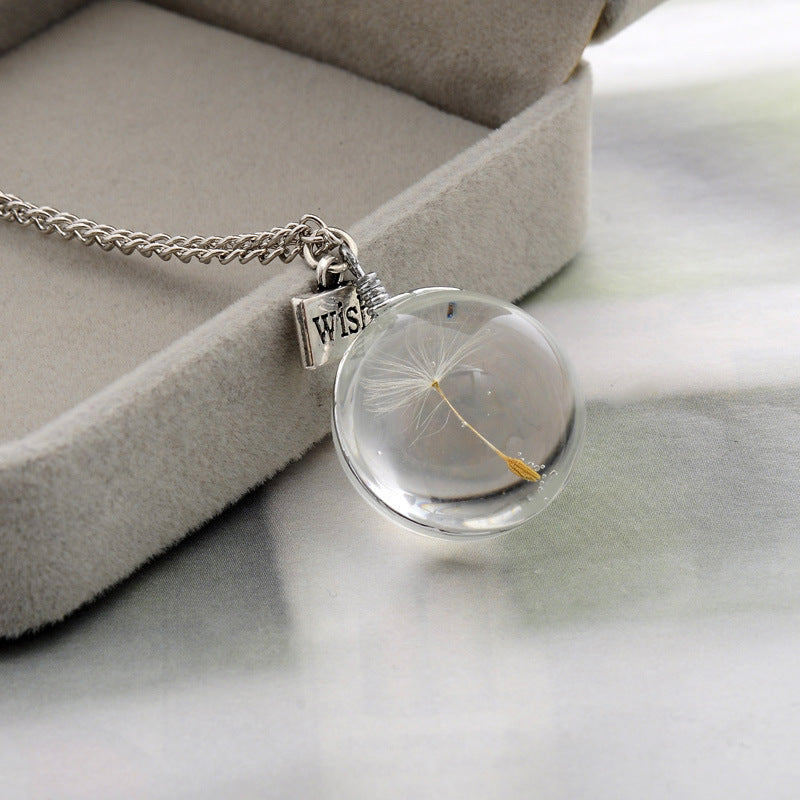 Elegant Dandelion Crystal Pendant Necklace 25mm Double-Sided Gemstone Sweater Chain Gift