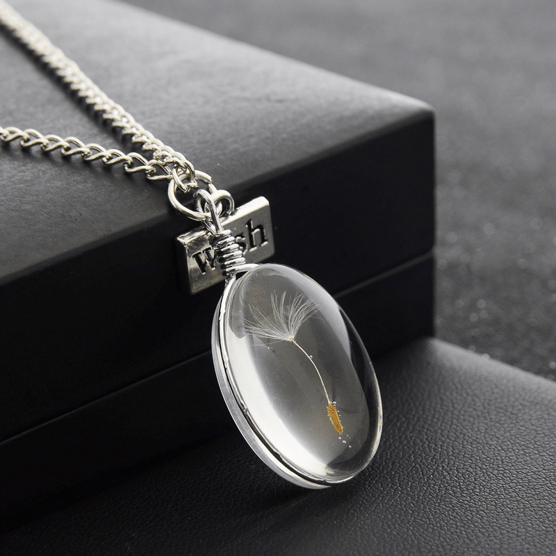 Elegant Dandelion Crystal Pendant Necklace 25mm Double-Sided Gemstone Sweater Chain Gift