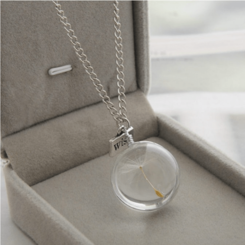 Elegant Dandelion Crystal Pendant Necklace 25mm Double-Sided Gemstone Sweater Chain Gift