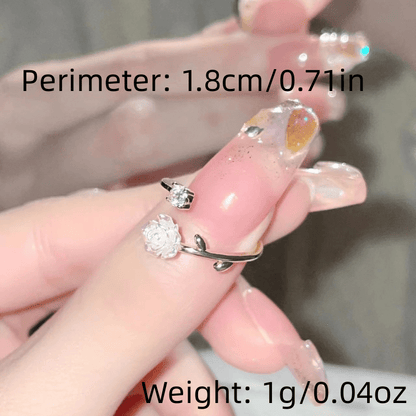 Camellia Flower Adjustable Open Ring with Synthetic Gems for Daily Charm