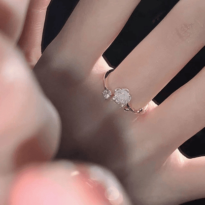 Camellia Flower Adjustable Open Ring with Synthetic Gems for Daily Charm