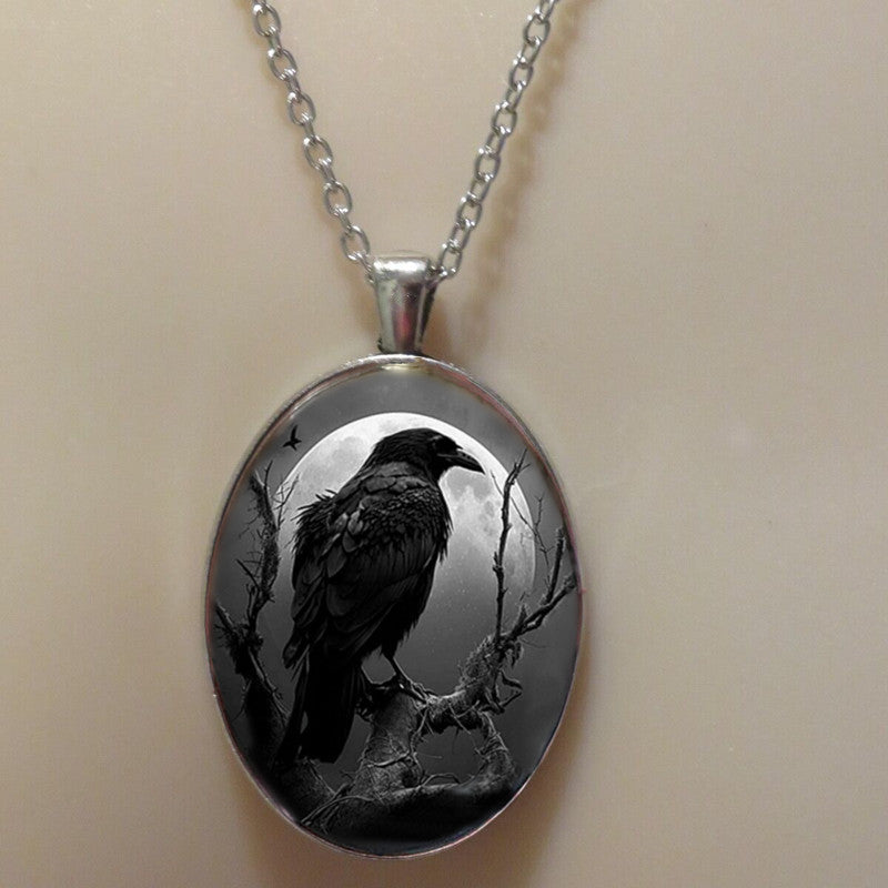 Men's Gothic Black Crow Pendant Necklace - Punk Animal Jewelry for Party and Anniversary