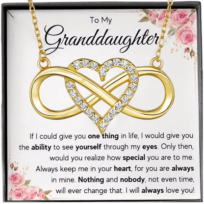 Infinity Heart Necklace Set for Granddaughter Birthday Gifts 14K Gold Plated Jewelry with Sentimental Card