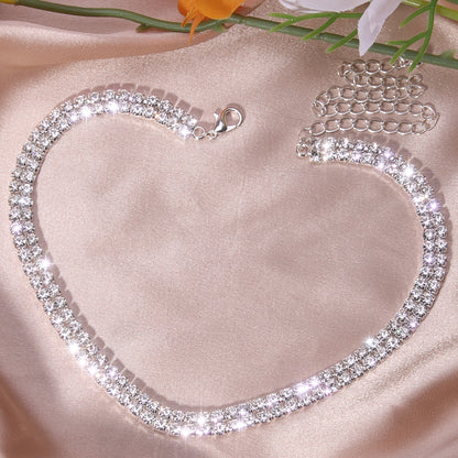 Women's Double Row Rhinestone Silver Plated Vintage Chain Necklace