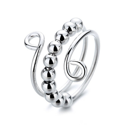 Dainty Rotatable Bead Fidget Ring Adjustable Platinum Plated Anti-Stress Jewelry