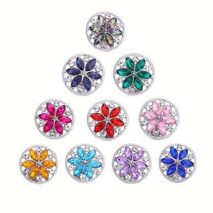 Elegant 18mm Alloy Flower Snap Button with Colorful Rhinestones for DIY Jewelry Crafting
