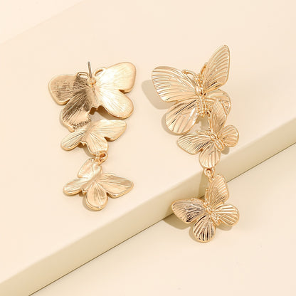 Golden Butterfly Earrings for Women - Large Gold Plated Dangling Jewelry with Unique Animal Design