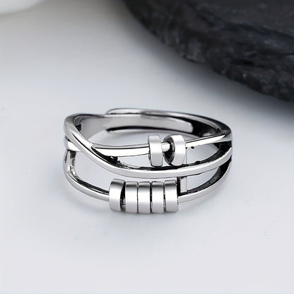 Dainty Rotatable Bead Fidget Ring Adjustable Platinum Plated Anti-Stress Jewelry