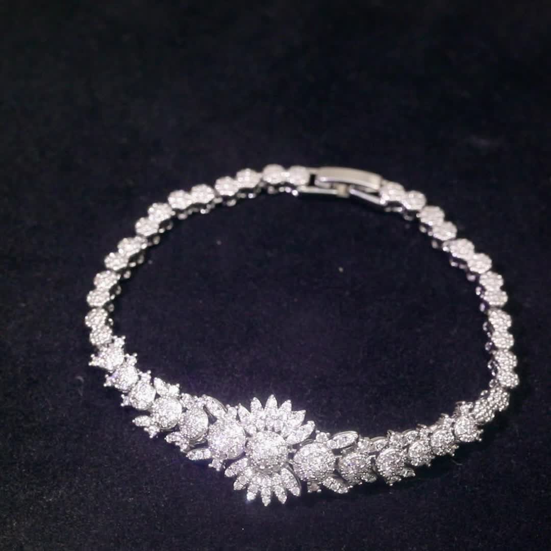 Glamorous Golden Plated Zircon Bracelet for Weddings and Special Occasions