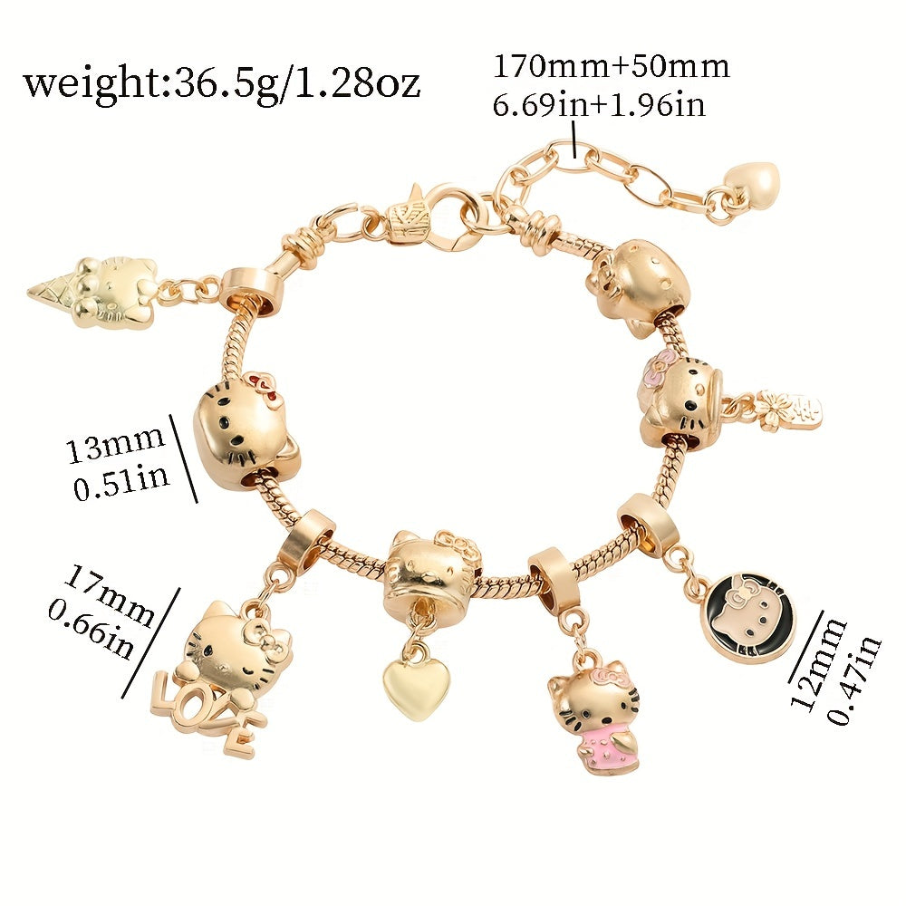 Charming Hello Kitty Cartoon Bangle for Girls - Cute Alloy Jewelry Gift