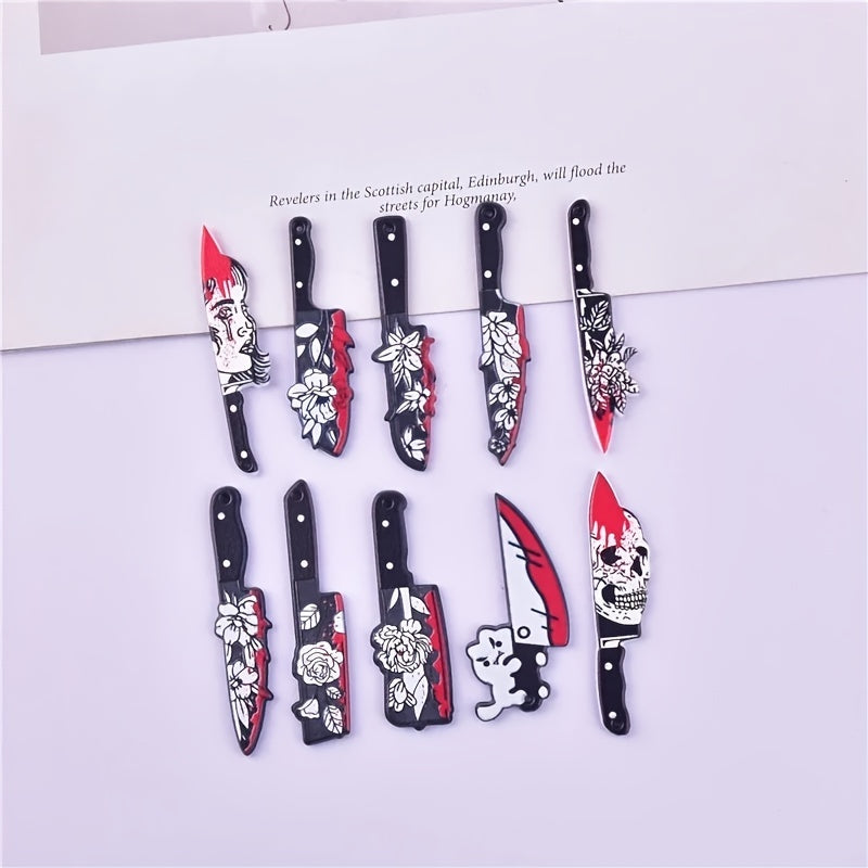 Gothic Skull Rose Knife Pendant Set for DIY Jewelry Crafting