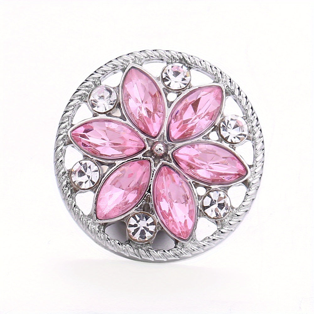 Elegant 18mm Alloy Flower Snap Button with Colorful Rhinestones for DIY Jewelry Crafting