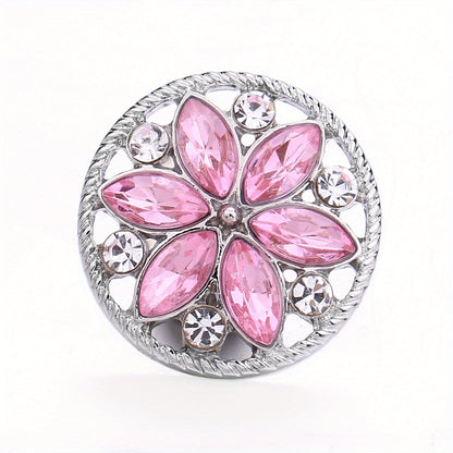 Elegant 18mm Alloy Flower Snap Button with Colorful Rhinestones for DIY Jewelry Crafting