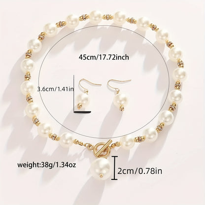 Elegant Faux Pearl Clavicle Necklace with Rhinestone Accents 14K Gold Plated All Match Jewelry for Women