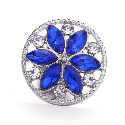Elegant 18mm Alloy Flower Snap Button with Colorful Rhinestones for DIY Jewelry Crafting