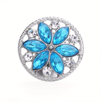 Elegant 18mm Alloy Flower Snap Button with Colorful Rhinestones for DIY Jewelry Crafting