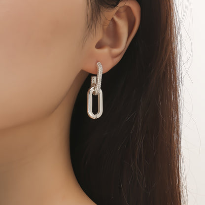 Silvery Zircon Dangle Earrings Elegant Minimalist Copper Jewelry